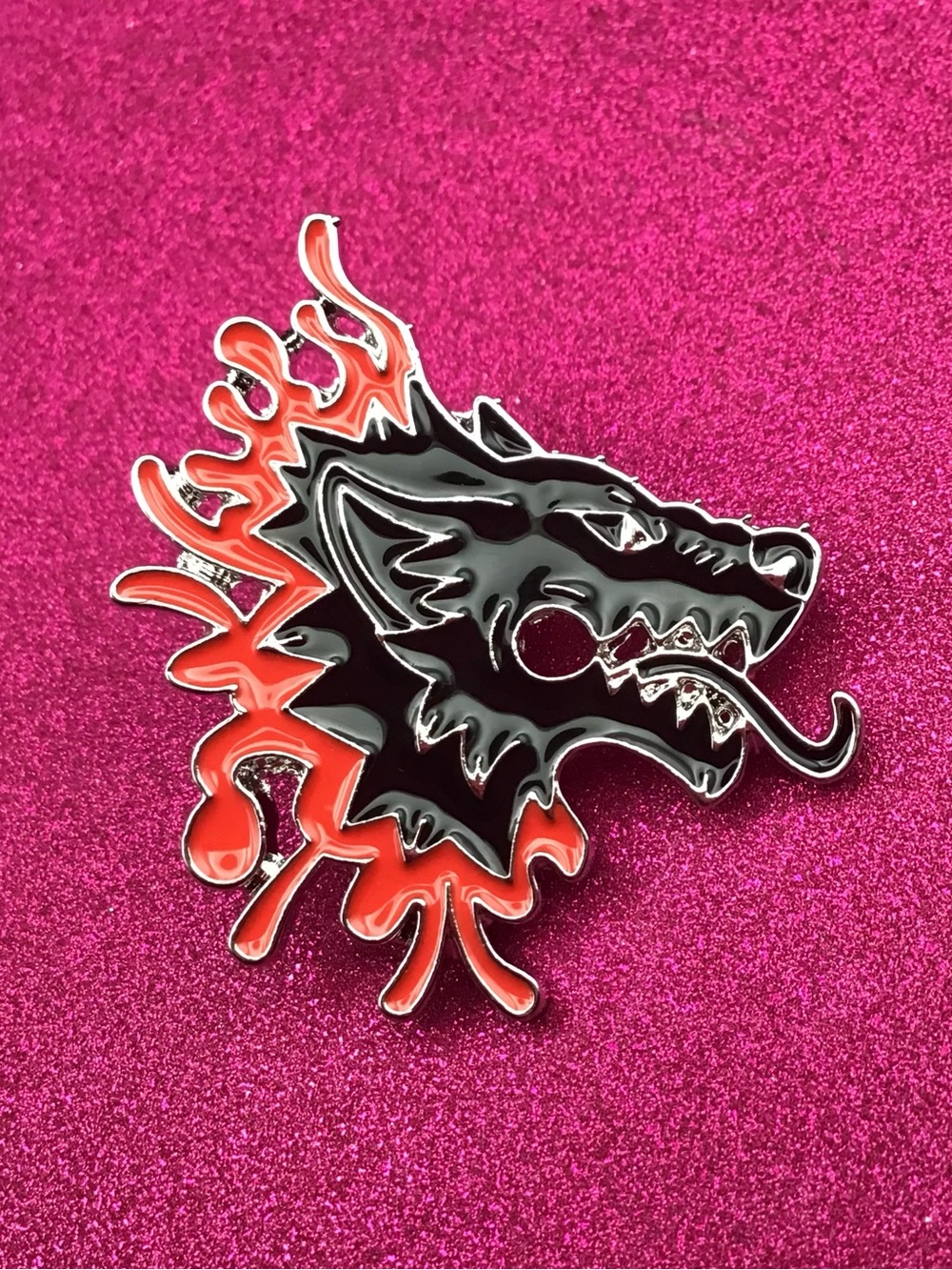Black and Red Wolf Enamel Pin
